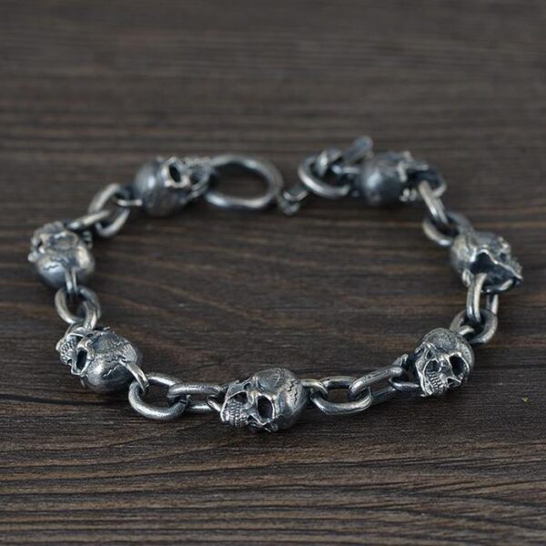 Sterling Silver Skull & Chain Link Bracelet