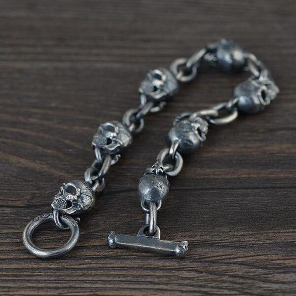 Sterling Silver Skull & Chain Link Bracelet