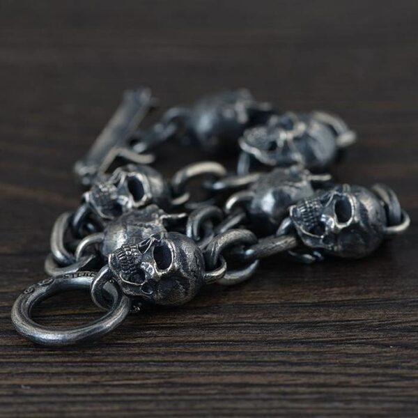 Sterling Silver Skull & Chain Link Bracelet