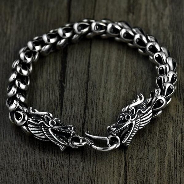 Sterling Silver Wide Double Headed Dragon Bracelet