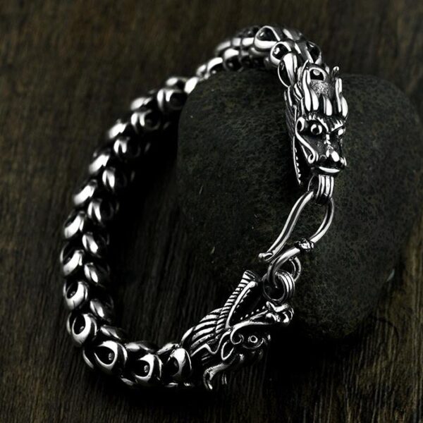 Sterling Silver Wide Double Headed Dragon Bracelet