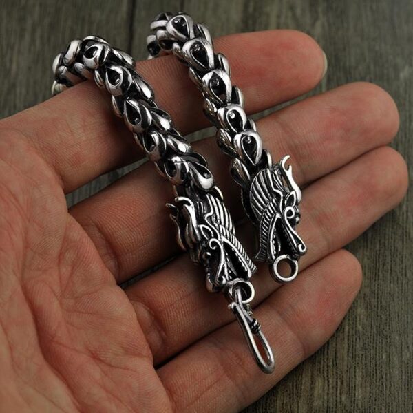 Sterling Silver Wide Double Headed Dragon Bracelet