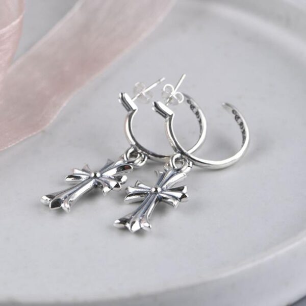 Womens Sterling Silver Cross Earring