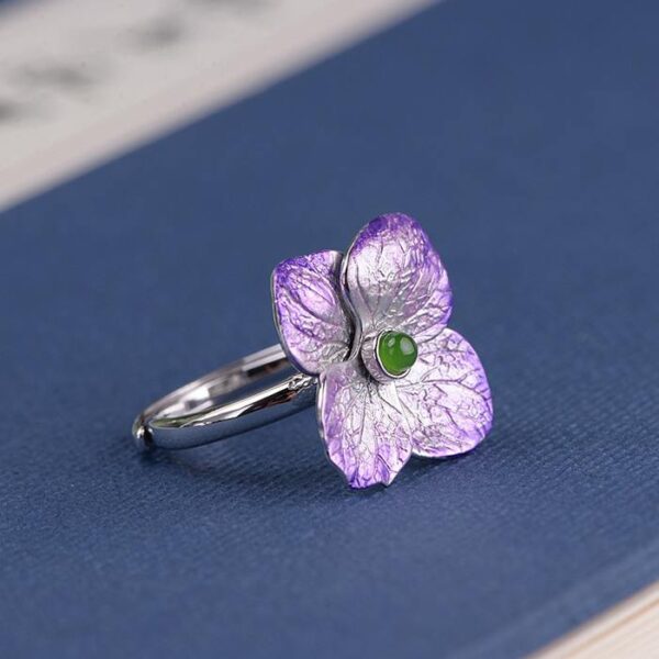 Womens Sterling Silver Enameling Jasper Flower Ring