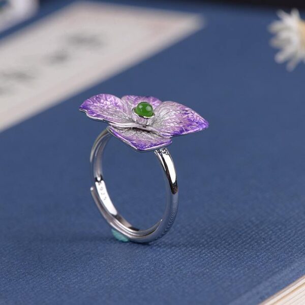 Womens Sterling Silver Enameling Jasper Flower Ring