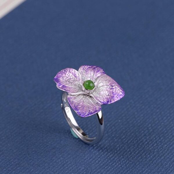 Womens Sterling Silver Enameling Jasper Flower Ring