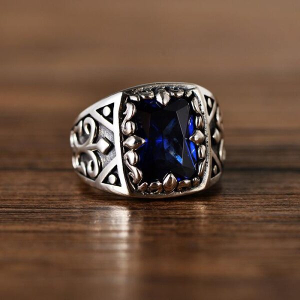 Sapphire Sterling Silver Fleur De Lis Ring