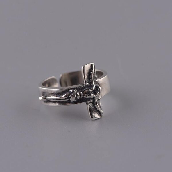 Sterling Silver Crucifix Sideways Cross Ring