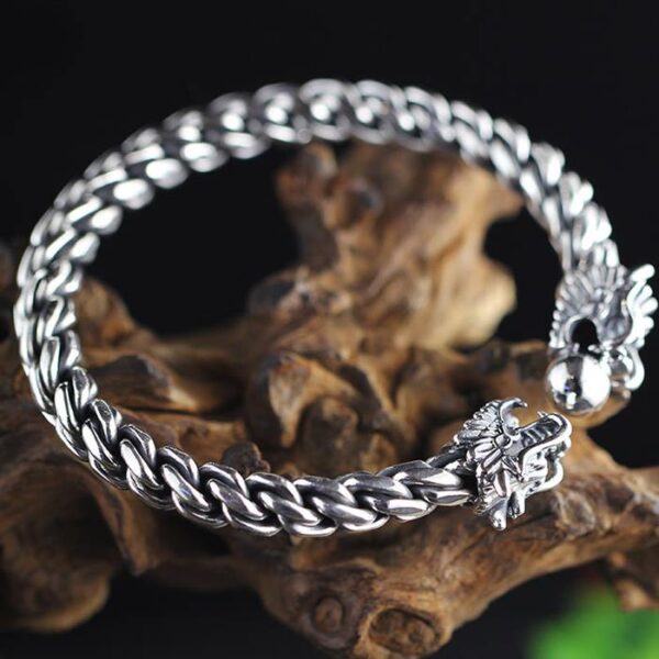 Sterling Silver Double Dragon Head Cable Cuff Bracelet
