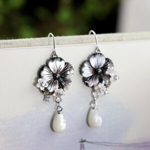 Sterling Silver Plum Blossom Pearl Earrings