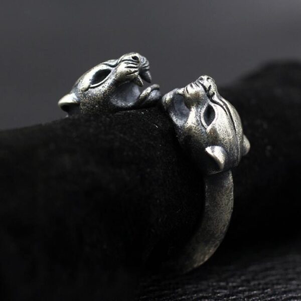 Sterling Silver Double Leopard Head Ring