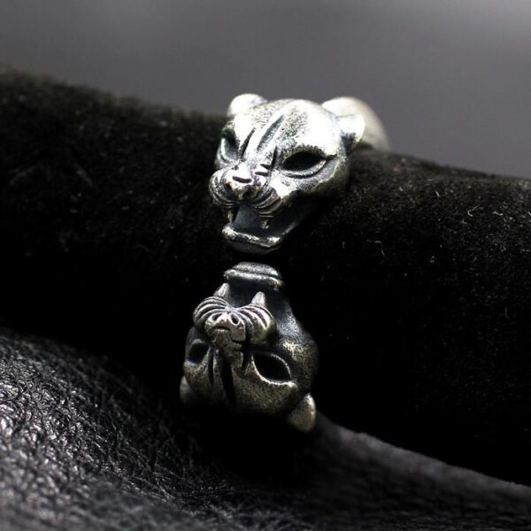 Sterling Silver Double Leopard Head Ring