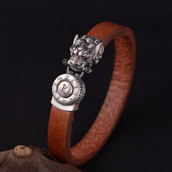 Sterling Silver Dragon Head Leather Bracelet