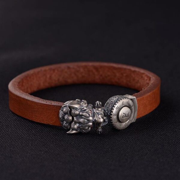 Sterling Silver Dragon Head Leather Bracelet