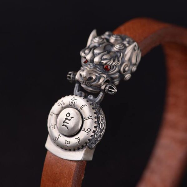 Sterling Silver Dragon Head Leather Bracelet