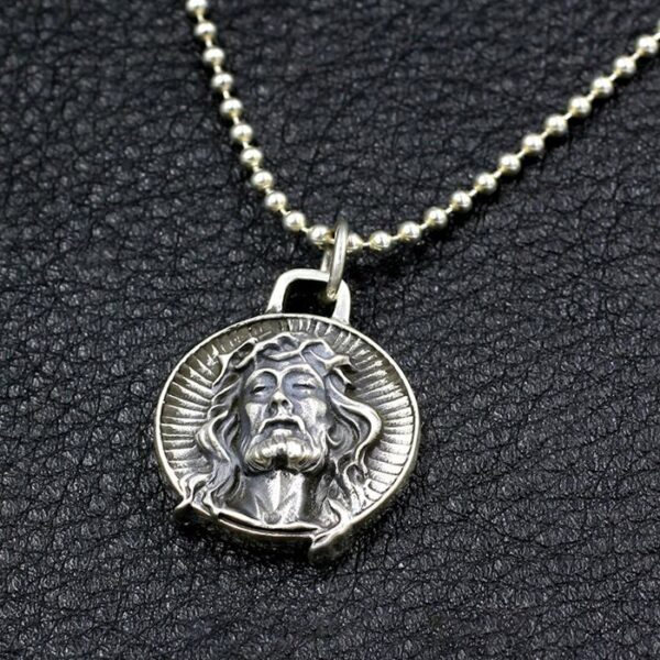 Sterling Silver Jesus Round Pendant Charm Necklace