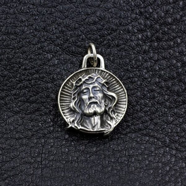 Sterling Silver Jesus Round Pendant Charm Necklace