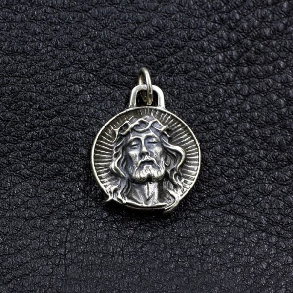 Sterling Silver Jesus Round Pendant Charm Necklace