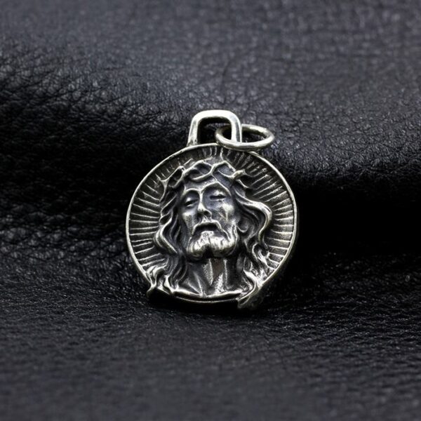 Sterling Silver Jesus Round Pendant Charm Necklace