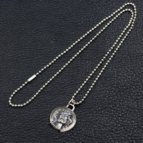 Sterling Silver Jesus Round Pendant Charm Necklace