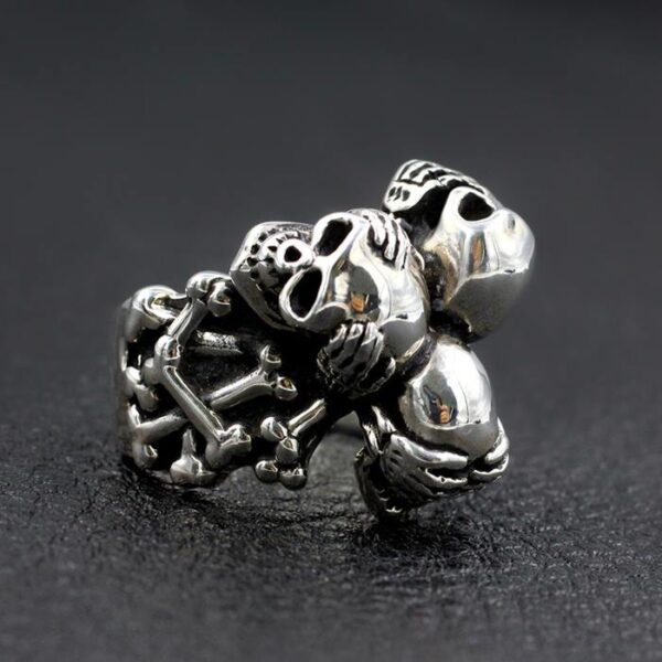 Sterling Silver Three Skulls Ring