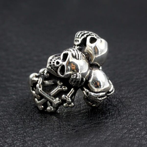 Sterling Silver Three Skulls Ring