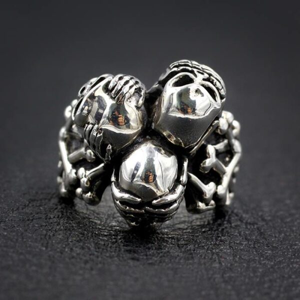 Sterling Silver Three Skulls Ring