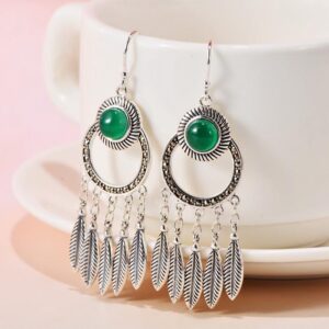 Womens Sterling Silver Agate Chalcedony Feather Drop Earrings