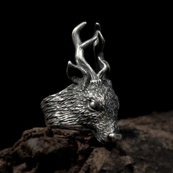 Fine Silver Deer Head Ring