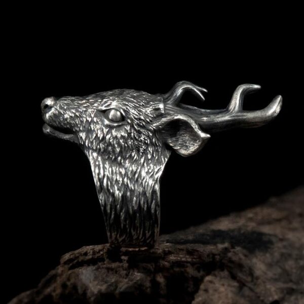 Fine Silver Deer Head Ring