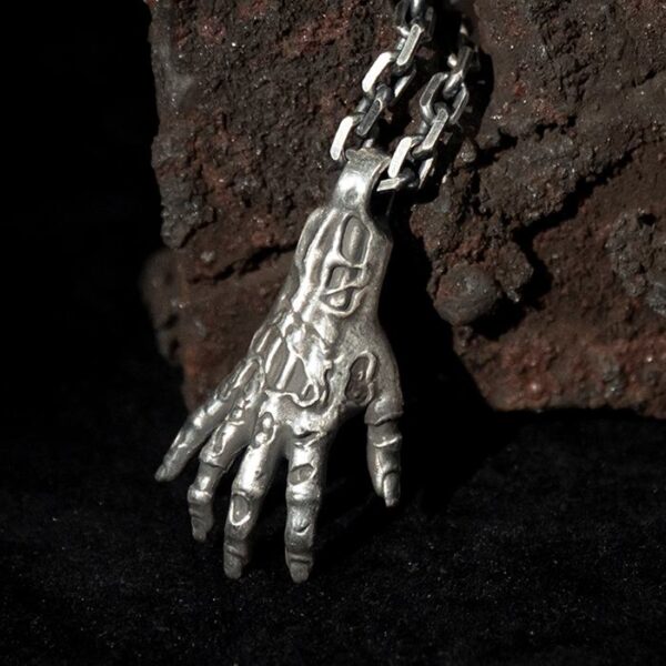 Fine Silver Gothic Hand Pendant Necklace