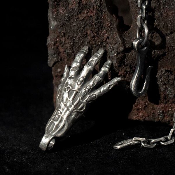 Fine Silver Gothic Hand Pendant Necklace