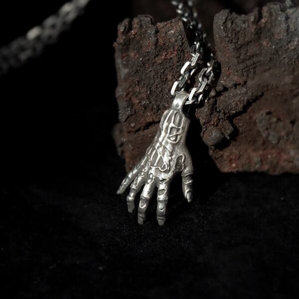 Fine Silver Gothic Hand Pendant Necklace