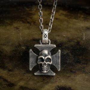 Iron Cross Skull Pendant Necklace