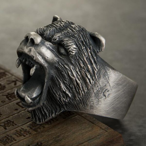 Fine Silver Roaring Bear Ring