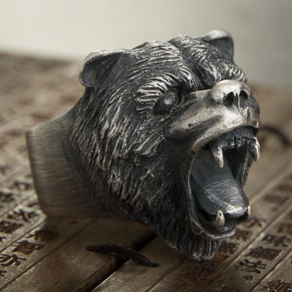 Fine Silver Roaring Bear Ring