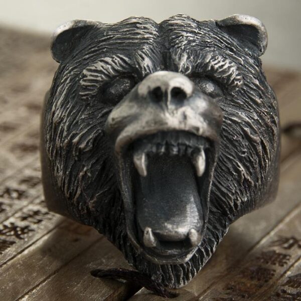 Fine Silver Roaring Bear Ring