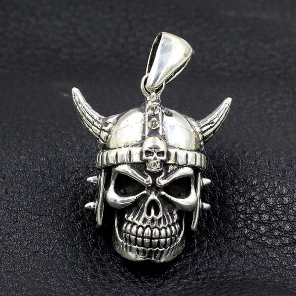 Mens Sterling Silver Samurai Skull Pendant