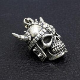 Mens Sterling Silver Samurai Skull Pendant