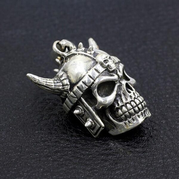 Mens Sterling Silver Samurai Skull Pendant