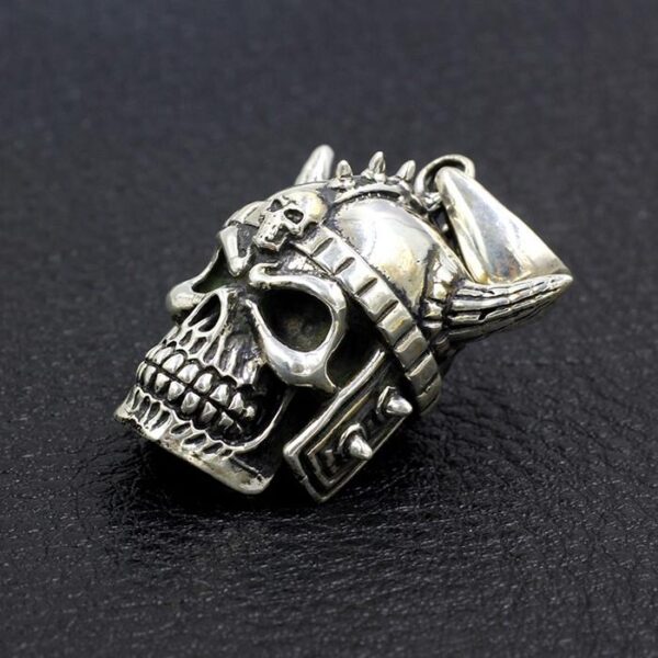 Mens Sterling Silver Samurai Skull Pendant