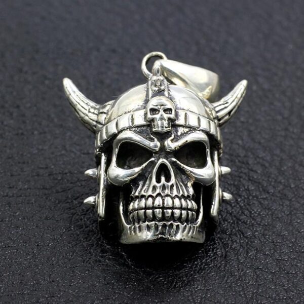 Mens Sterling Silver Samurai Skull Pendant