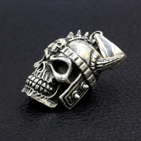 Mens Sterling Silver Samurai Skull Pendant