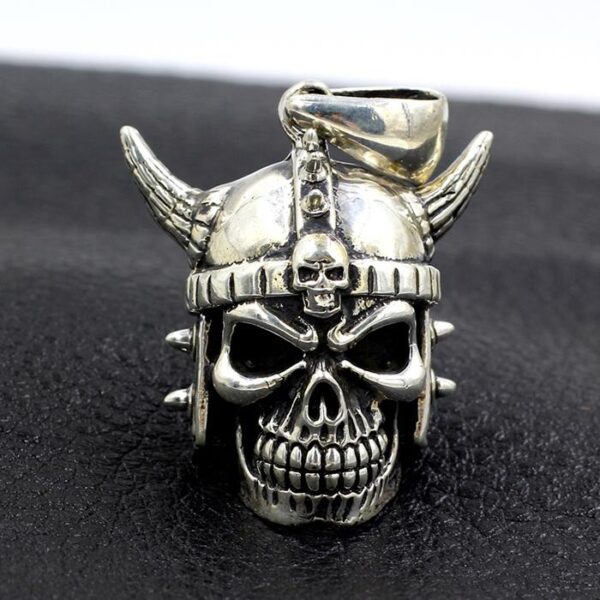 Mens Sterling Silver Samurai Skull Pendant