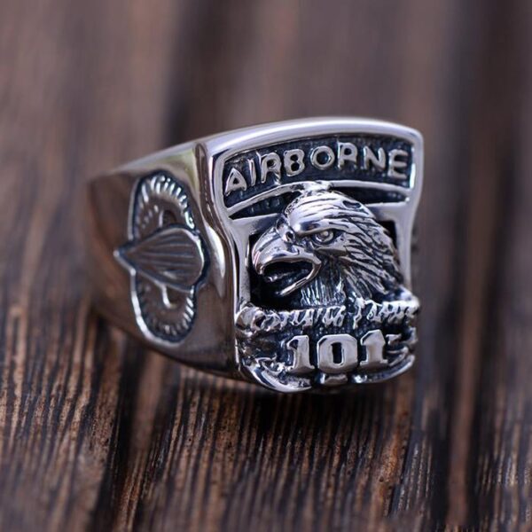 Mens Sterling Silver US Army Eagle Airborne Ring