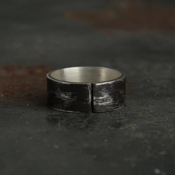 Silver Black Punk Skull Band Ring