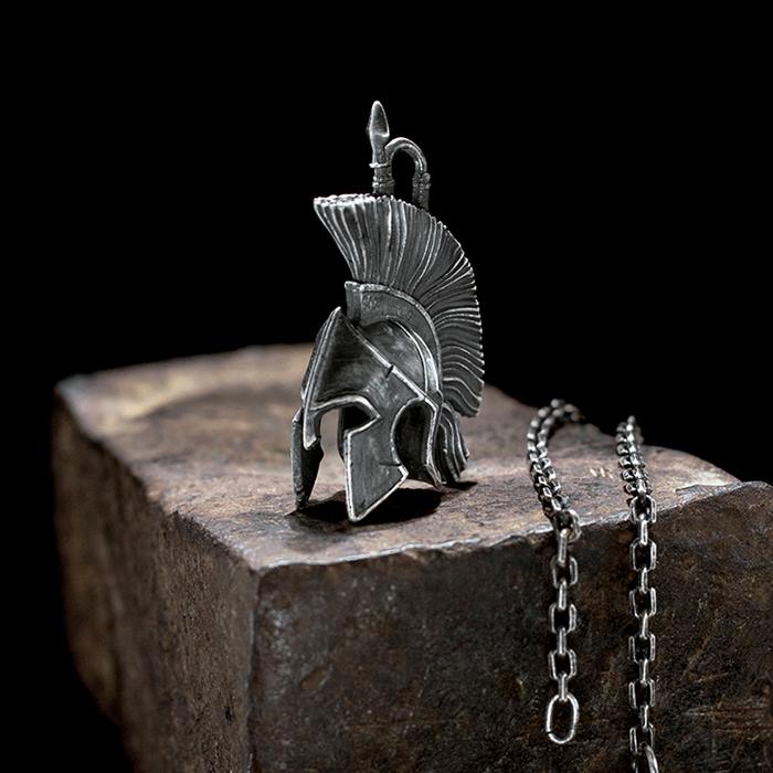 Mens Handmade Spartan Helmet Pendant Necklace - VVV Jewelry