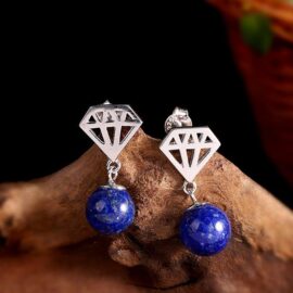 Sterling Silver Diamond Shape Earrings With Lapis Lazuli
