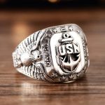 Mens Sterling Silver US Navy Military Ring - VVV Jewelry