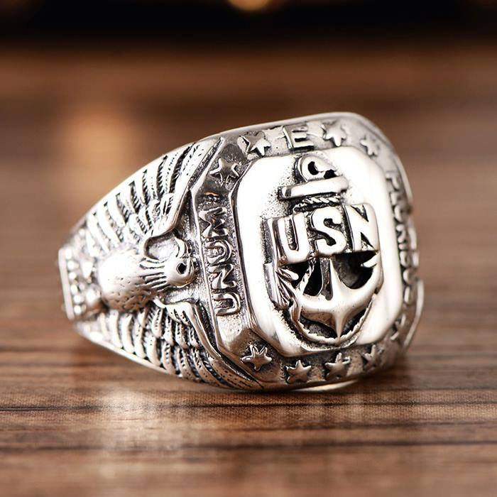 Mens Sterling Silver US Navy Military Ring VVV Jewelry
